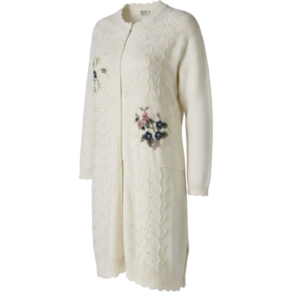 Vintage Napa Valley Sweater Women Sz 3XL White Floral‎ Cable Knit Mock Neck Boho